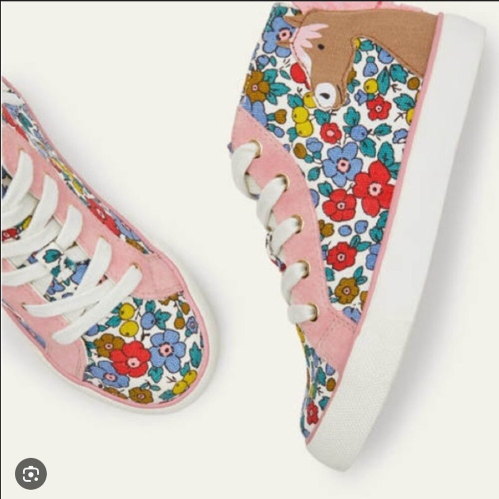 Mini Boden Pink Floral High-Top Kids Sneakers
